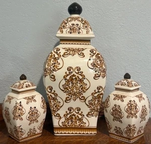 Juego De Colección De 3 Tarros De Jengibre De Cerámica Ornamentados Con Tapas H01-p - Imagen 1 de 3