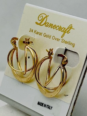 DaneCraft 24KT Gold Over 925 Sterling Silver Three Hoop Pierced Earrings - Image 1 of 4