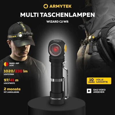Starke LED Taschenlampe Armytek Wizard C2 WR Warmes Licht 1020 lm 97 m Kopflampe - Bild 1 von 4