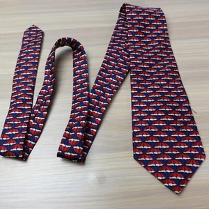 HARRODS KNIGHTSBRIDGE Neck Tie Mens Blue Red Silk Umbrella VTG 90s ENGLAND - Picture 1 of 11