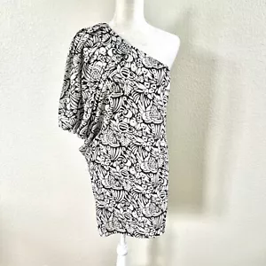 MM COUTURE by MISS ME Size X-Small White Black One Shoulder Kimono Mini Dress - Picture 1 of 14