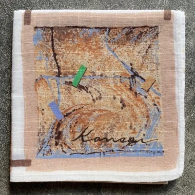 JAPAN HANDKERCHIEF MEN'S POCKET SQUARE ART BROWN LINE GEOMETRIC COTTON 17" B0300 - Image 1 of 3