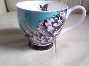 Portobello By Inspire Footed  Mug Large Bone China ,TEAL,BUTTERFLY,USED.