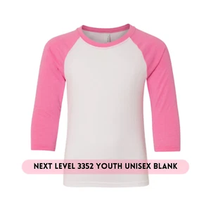 Blank Raglan Pink 3/4 Sleeve Next Level 3352 Youth Unisex tshirt - Picture 1 of 2