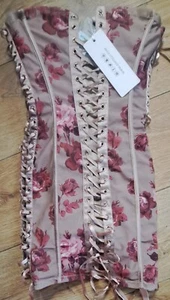 Oh polly floral wired sleeveless lace up corset mini dress womens size Uk4 - Picture 1 of 14