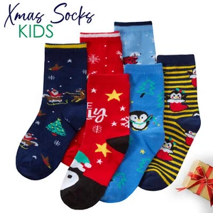 3 Pairs Kids Girls Boys Socks Novelty Christmas Xmas Socks Cotton Rich 6-3.5 UK - Picture 1 of 15