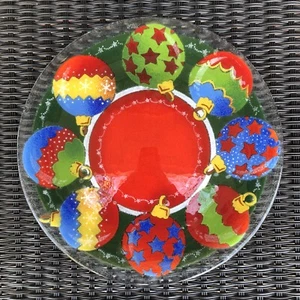 Peggy Karr Christmas Ornaments 13 1/2” Round Platter Plate Fused Glass - Picture 1 of 8
