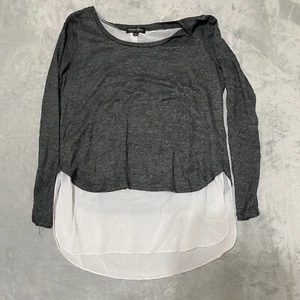 Caroline Morgan Shirt Womens Size 8 Dark Grey/White Long SlvTee Trim Cotton - Picture 1 of 5