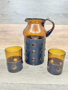 VTG Felipe Derflingher Imprisoned Brutalist Metal Caged Pitcher And Glasses - Picture 1 of 16