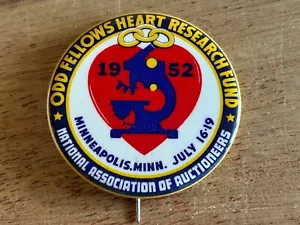 Spilla distintivo fondo ricerca cuore bottone Odd Fellows 1952 vintage Minnesota - Foto 1 di 16