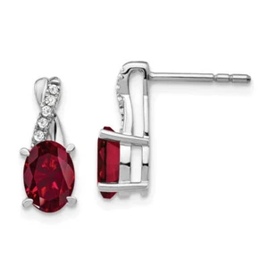 10K Solid White Gold Ruby Diamond Dangle Earrings - Picture 1 of 5