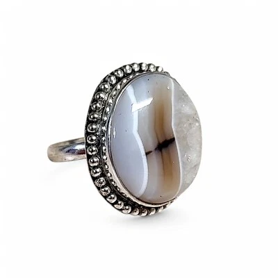 Anillo de ágata con bandas naranjas 925 para dama talla 8 Foto 1 de 4