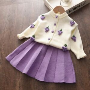 Kids Knitwear Suits Girls Baby Plaid Sweaters Ruffle Dress Outfits Clothes Sets