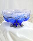 Vintage Degue Blue French Art Glass Bowl Metal Frame Luxury Signed 1925 To 1939