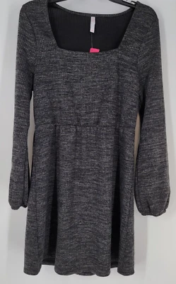 xhilaration Women's Large Long Sleeve Square Neck Mini Dress Charcoal Gray NEW - Image 1 of 4