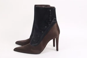 Stivaletti Calvin Klein stivaletti marroni neri raso bottoni a punta misura 7 M - Foto 1 di 11