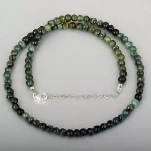 Tierra Minado Verde Natural Esmeralda Redondo Gema 925 Plata Collar con Cuentas - Imagen 1 de 3