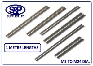 THREADED ROD / BAR / STUDDING / ALLTHREAD M3 TO M24 A2 ST/STEEL 1 METRE LONG  - Picture 1 of 14