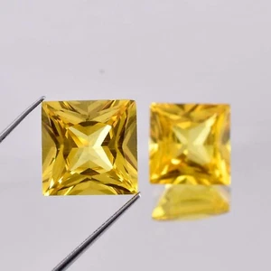 1 Pair 20x20 MM Natural Yellow Ceylon Sapphire Princess Loose Gemstone Certified - Picture 1 of 7