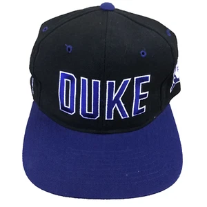 Vintage Duke Blue Devils Snapback Hat Headway Spellout Double Logo Black Blue - Picture 1 of 13