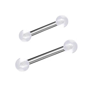 10/20/30pc Steel Straight Bar Tongue Barbell Clear Acrylic Ball Nipple Ring 14G - Picture 1 of 3