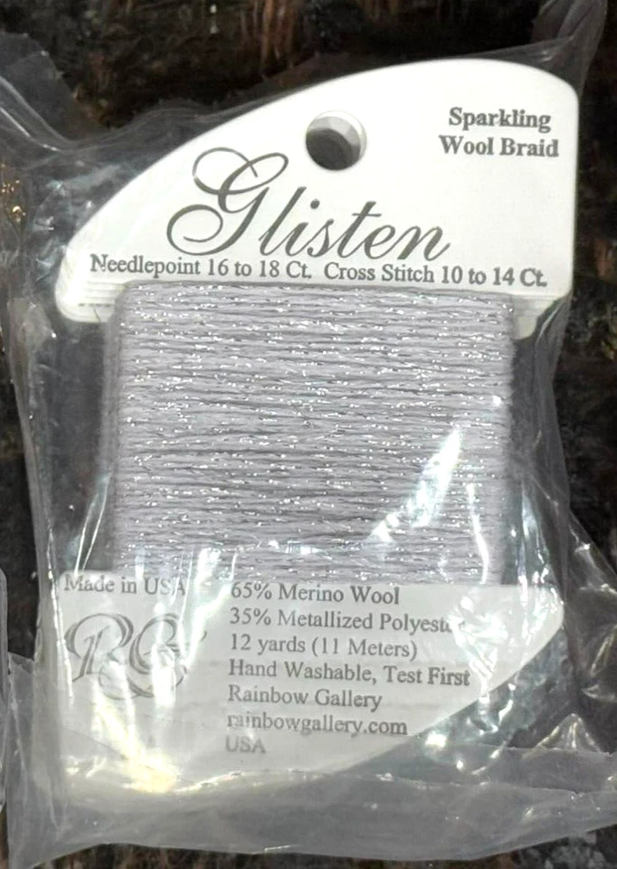 Rainbow Gallery Glisten Sparkling Wool Braid Thread Needlepoint Canvas