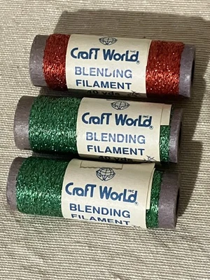 VTG 3 Craft World Red & Green Blending Filament Embroidery Thread Glimmer - Image 1 of 2