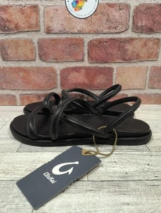 Sandalia Olukai Tiare con tiras para mujer talla 8 cuero negro con tiras nueva con etiqueta - Imagen 1 de 8