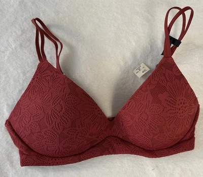 Aerie Sunnie Wireless Bra 32C Maroon Lace Padded Full Coverage NWT - Image 1 of 4
