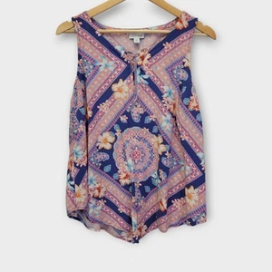 J. Jill Handkerchief Tank Top Size Medium Petite Tie-Up Neckline Floral Paisley - Picture 1 of 8