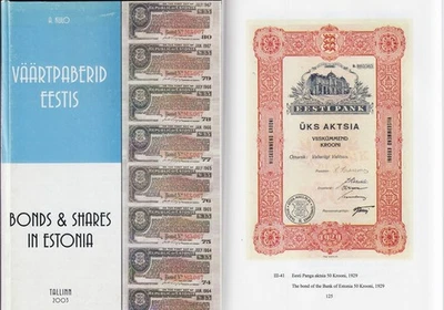 BONDS and SHARES in ESTONIA 1814 - 1940 Ants Kulo CATALOG 2003 Copy #84 w Prices - Image 1 of 4