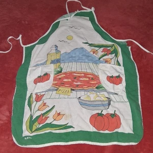 Vintage Bib Apron Pizza Italy Theme Red Green White 1970s SEE - Picture 1 of 9