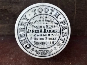 59575 Old Vintage Antique Printed Ironstone Tooth Paste Pot Lid Birmingham Radfo - Picture 1 of 15