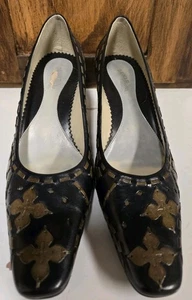 Luna Rosa by Pazzo JODY Damen-Slipper US 9 M schwarz Leder Blumenmuster Absatz  - Bild 1 von 13