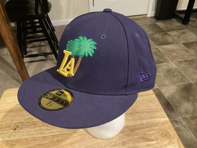 New Era 59Fifty LA Lakers Cap Hat w/Palm Tree Logo Purple Size 7 3/8 NWTs - Image 1 of 3