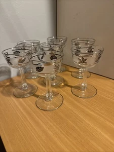 Set Of 7 VintGe Libbey MCM Glasses Frosted W/silver Leaf Design - Picture 1 of 8