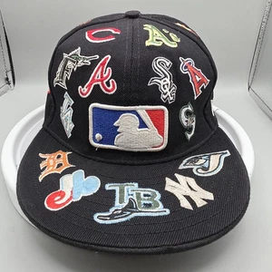 MLB Team Logo Allover New Era 59Fifty Fitted Hat Blue Baseball 7 1/8 - Picture 1 of 16