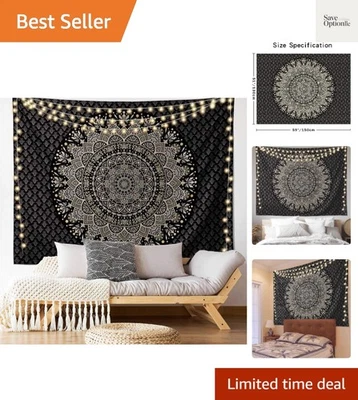 Tapiz de mandala psicodélico negro dorado - Hermosa decoración de pared bohemia 59x51 Foto 1 de 4