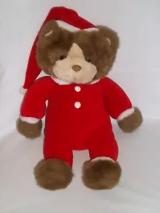 1987 MATTEL EMOTIONS 16" Plush TEDDY BEAR Red Santa Claus Suit Christmas Vtg Toy - Picture 1 of 4