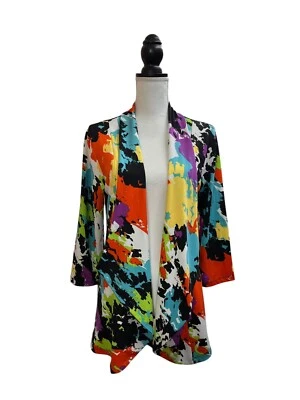Slinky Brand Cardigan Womens Medium Multi Abstract Print 3/4 Sleeve Open Front - Image 1 of 4