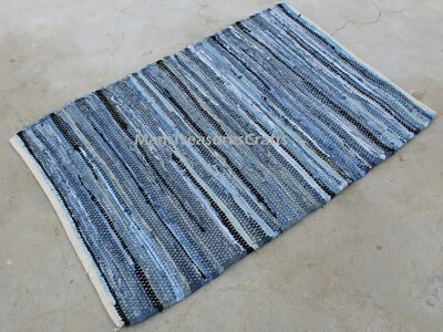 Chindi Rug Area Rag Rug Home Décor Denim Chindi Rug Rag Bohemian Indian Carpet  - Image 1 of 4