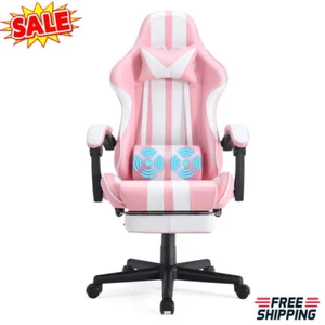 Ergonomic Computer Office Chair Massage Gaming Chair Recliner w/ Footrest Pink - Picture 1 of 5