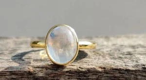 Anillo de piedra lunar arco iris ovalado natural anillo hecho a mano de plata de ley 925, el mejor regalo - Imagen 1 de 6