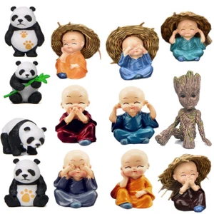 Mini Animal Pandas Ornament Miniature Garden Small Monk Figurine Ornaments Decor - Picture 1 of 24