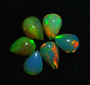 6 Pcs Mix Lot Of Natural Ethiopian Opal Gemstones Pear Shape Mix Gemstone 5-7MM - Picture 1 of 6