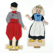 Dutch Children Paper Doll Cutouts 1950s Homemade Holland Boy Girl Craft Art B348