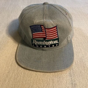 Vtg 80s Remington Adjustable Back OS Hat Trucker Demin American Flag Products - Picture 1 of 5