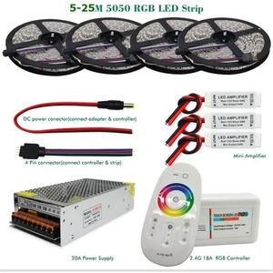 DC 12V 5050 RGB 300Led Strip light IP20/IP65 + RF controller +Power adapter kit - Picture 1 of 5