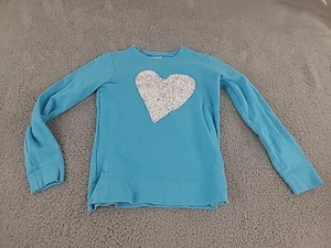 CREWCUTS GIRLS SWEATSHIRT BLUE WHITE SEQUINED HEART ON FRONT, Size 12 - Picture 1 of 7