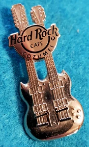 COZUMEL 3D POLISHED SILVER METAL SERIES DOUBLE NECK GUITAR Hard Rock Cafe PIN - Picture 1 of 1